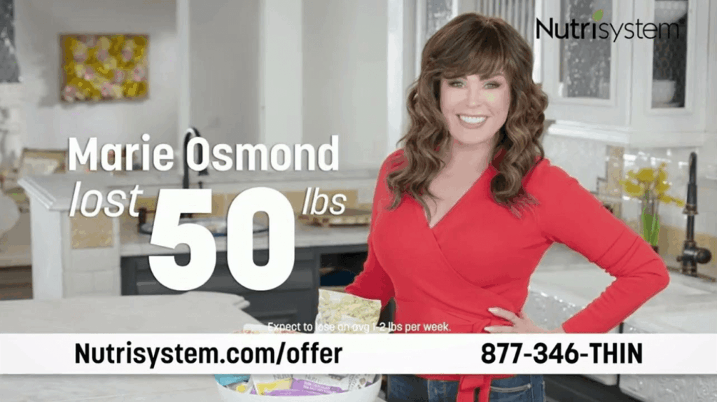 Marie Osmond featured in a DRTV advertisement for Nutrisystem