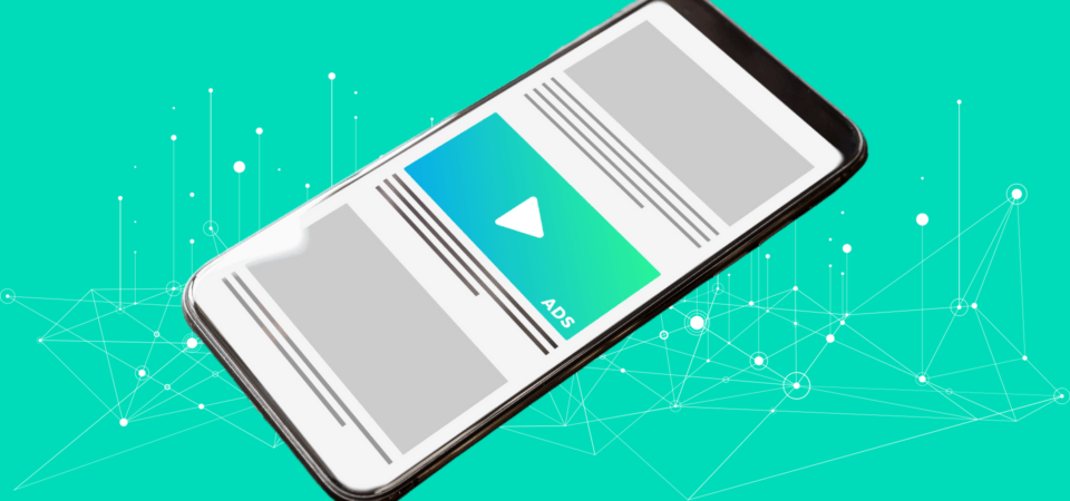 A cell phone highlighting a video advertisement