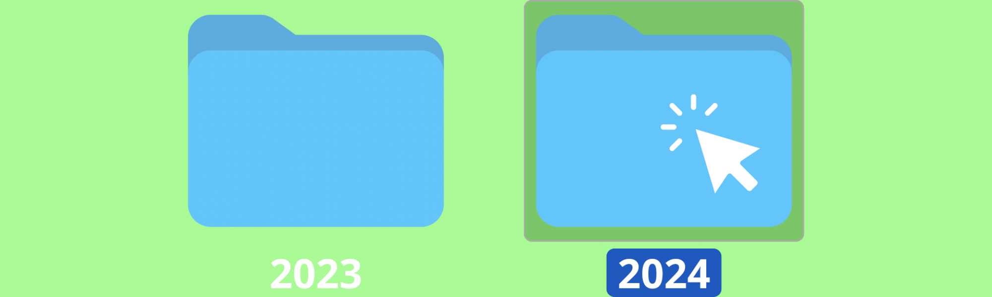 A desktop mouse clicking on a blue desktop file labeled "2024."