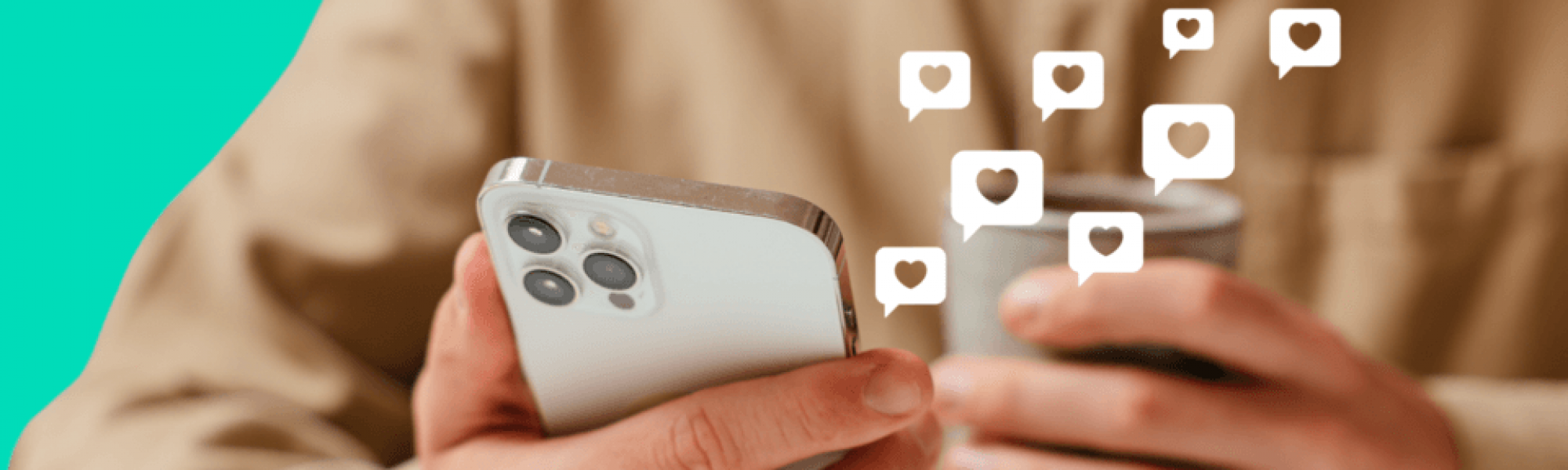 Man holding an iphone surrounded by messaging icon notifications